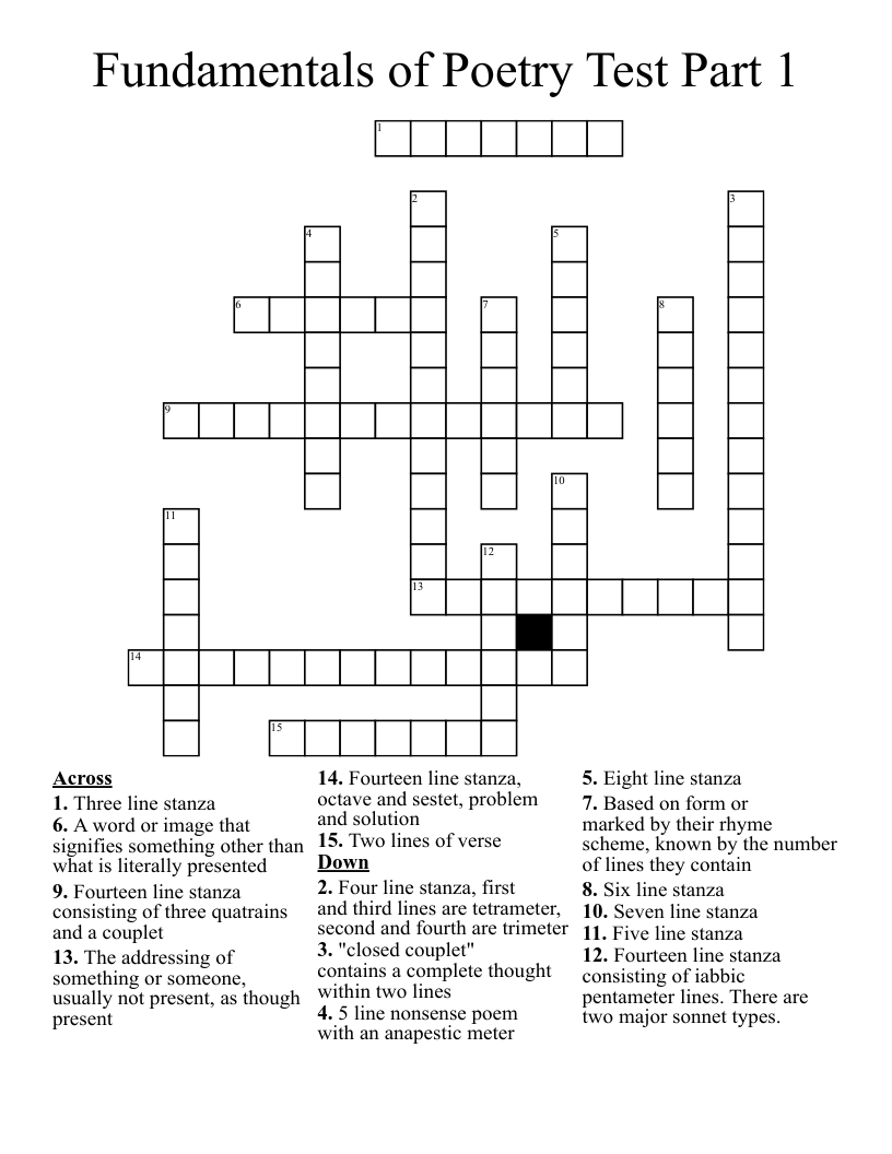 Fundamentals of Poetry Test Part 1 Crossword
