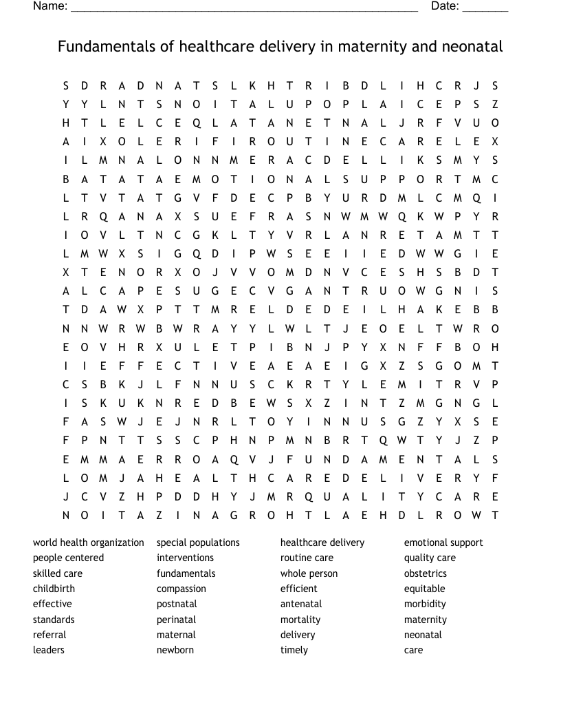 Fundamentals of healthcare delivery in maternity and neonatal Word Search