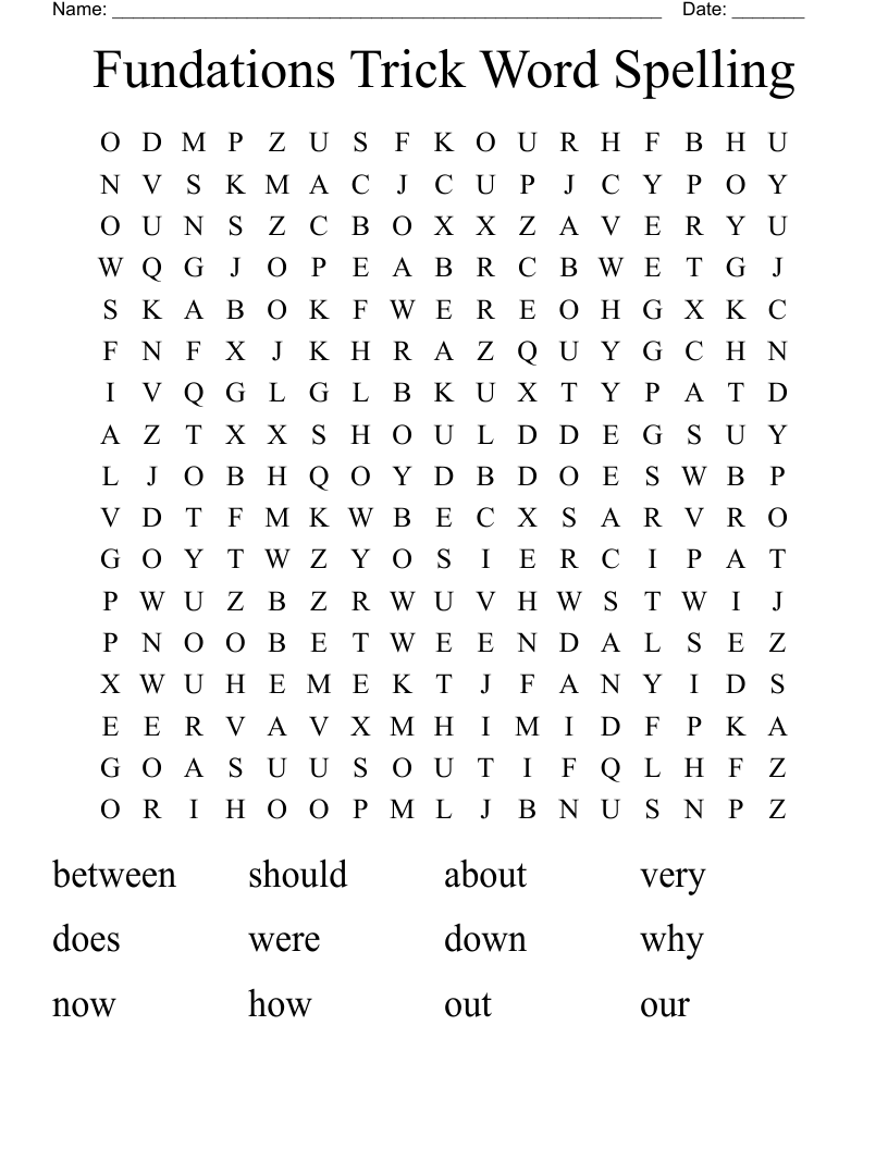Fundations Trick Word Spelling Word Search