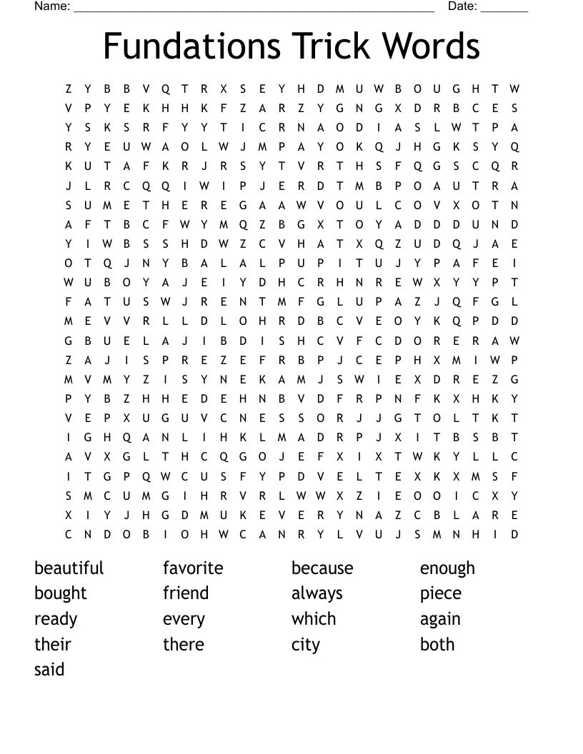 Fundations Trick Words Word Search