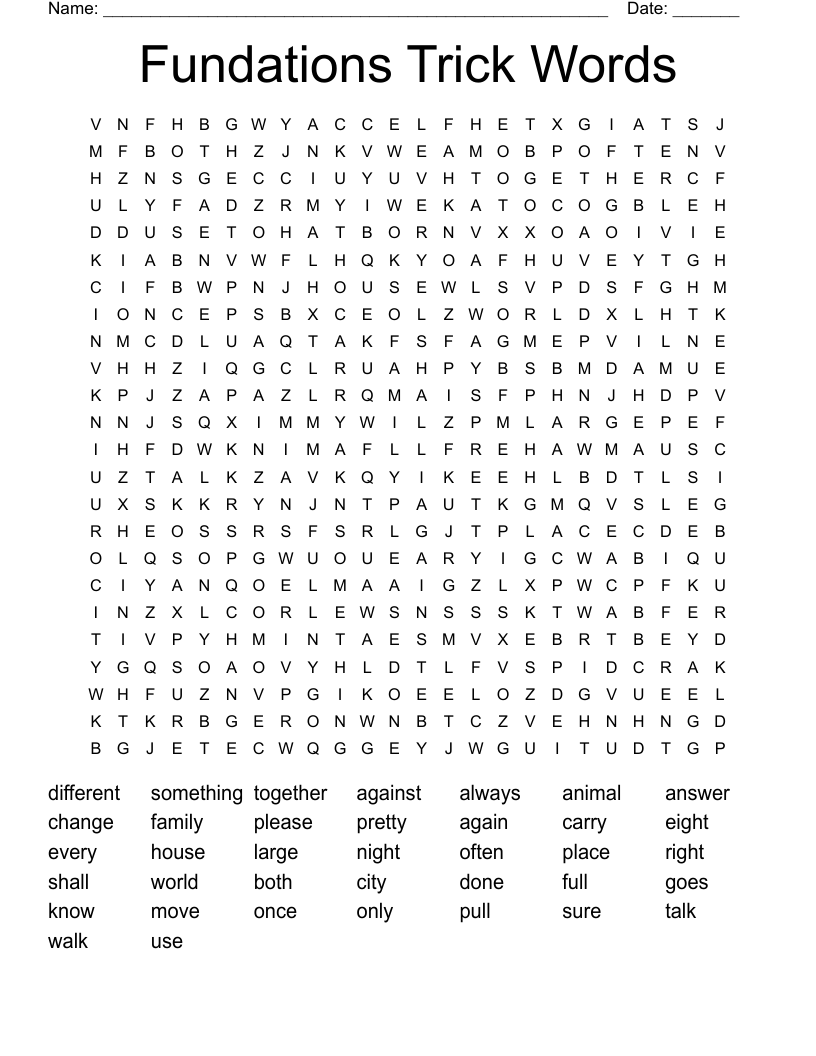 Fundations Trick Words Word Search