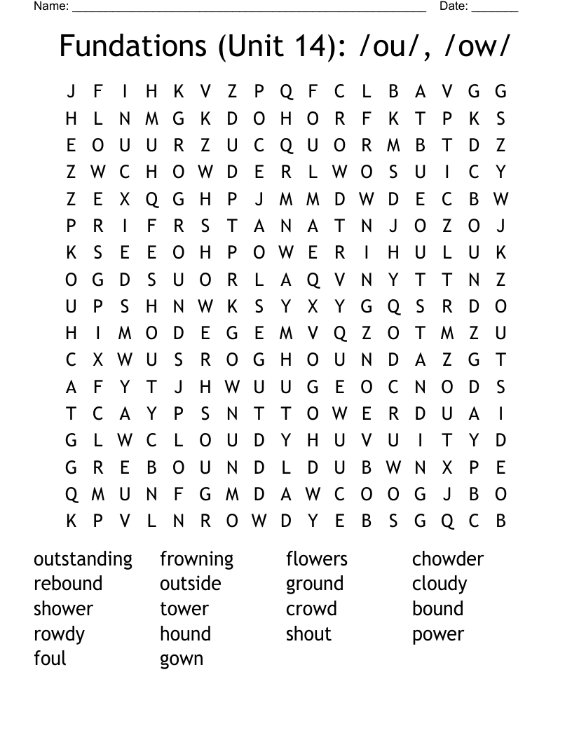 Fundations (Unit 14): /ou/, /ow/ Word Search