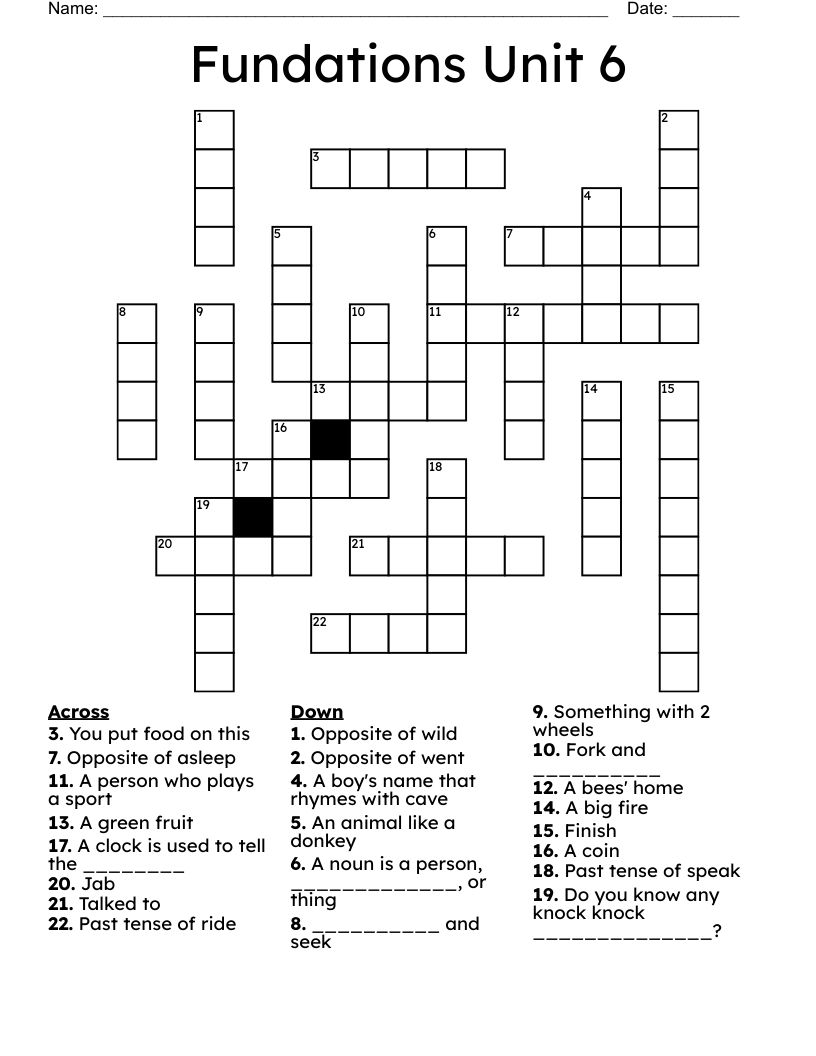 Fundations Unit 6 Crossword