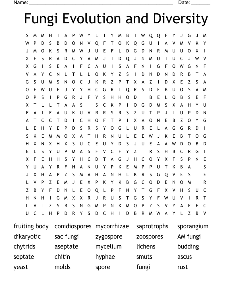 Fungi Evolution and Diversity Word Search