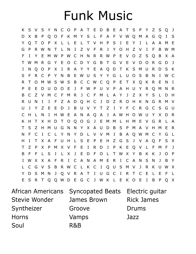 Funk Music  Word Search