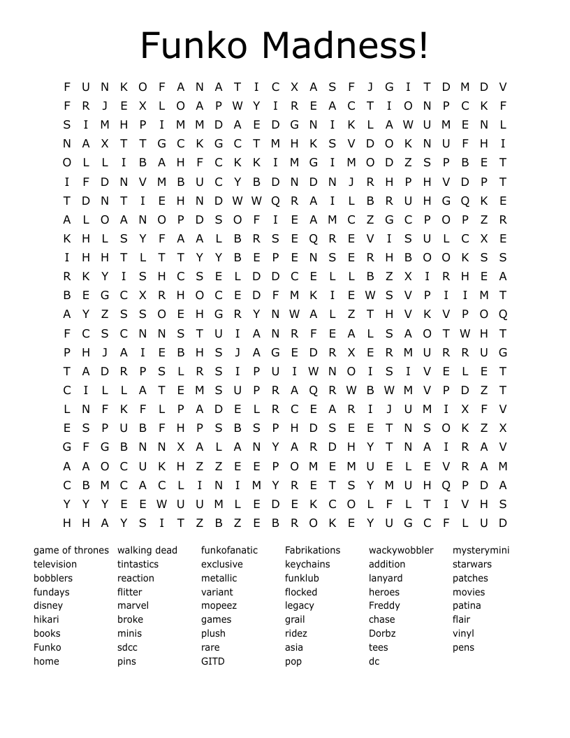 Funko Madness! Word Search