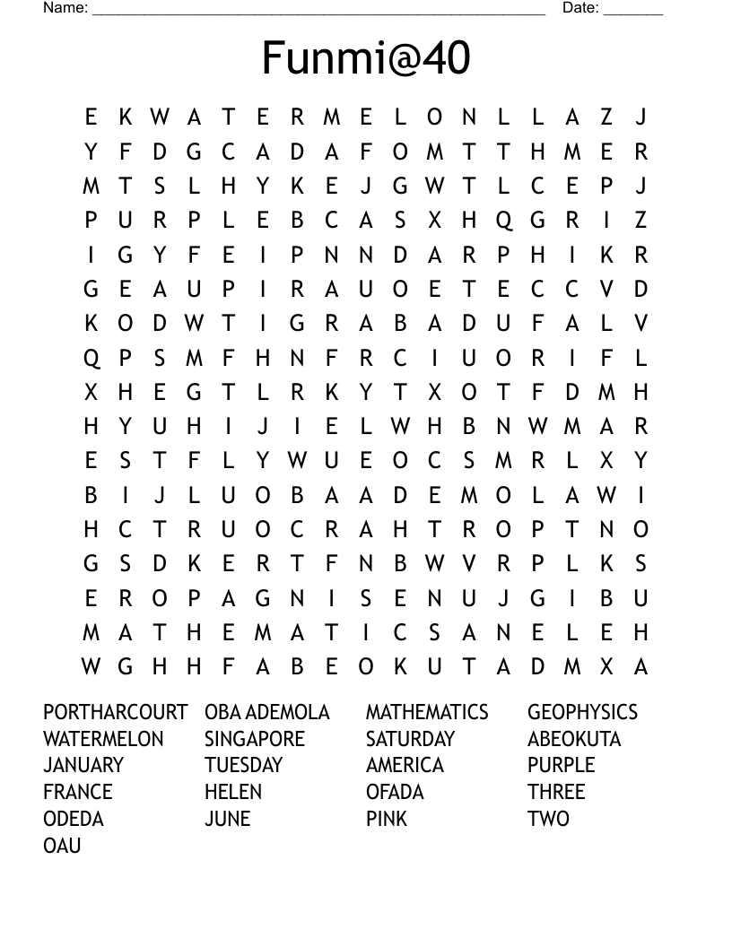 Funmi@40 Word Search