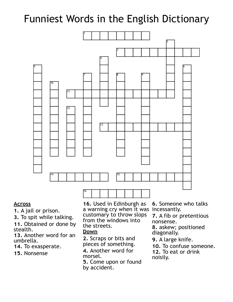 Funniest Words in the English Dictionary Crossword