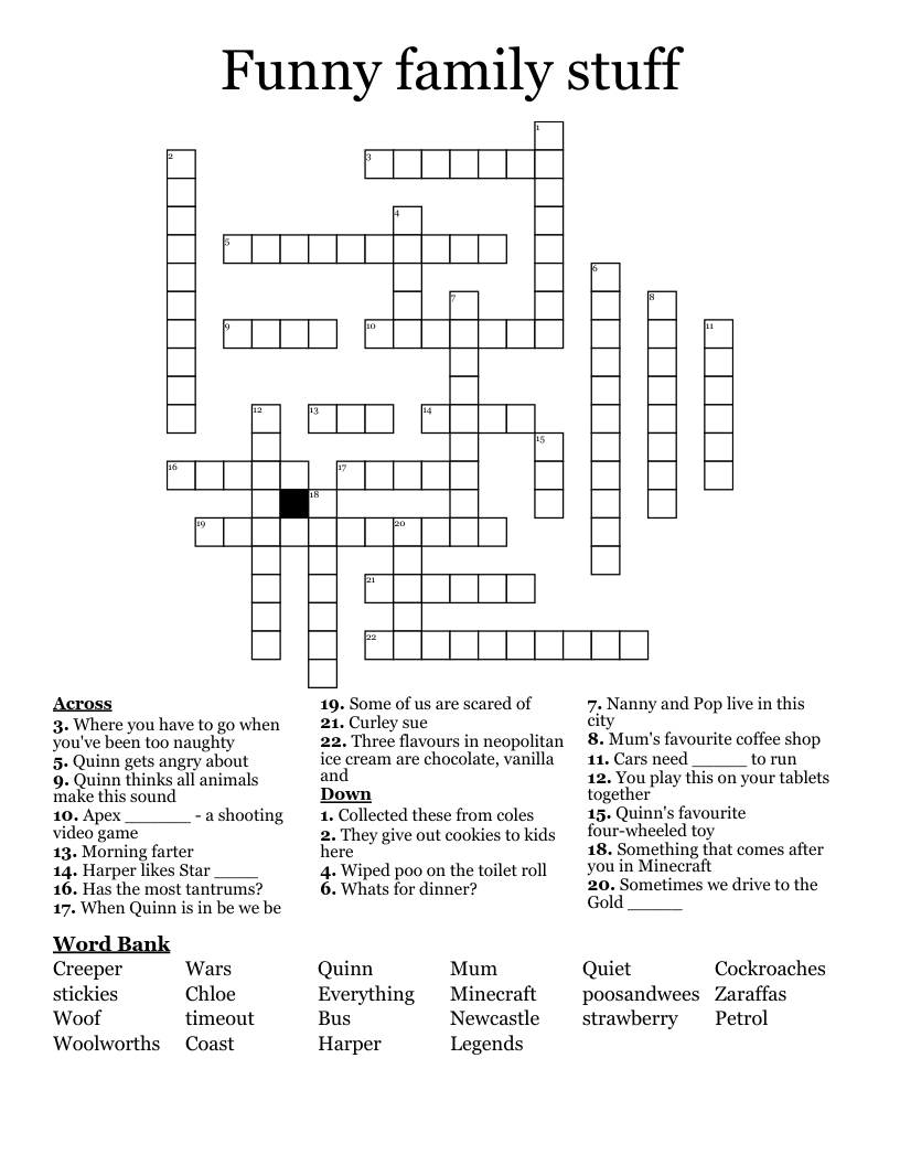 Funny family stuff Crossword