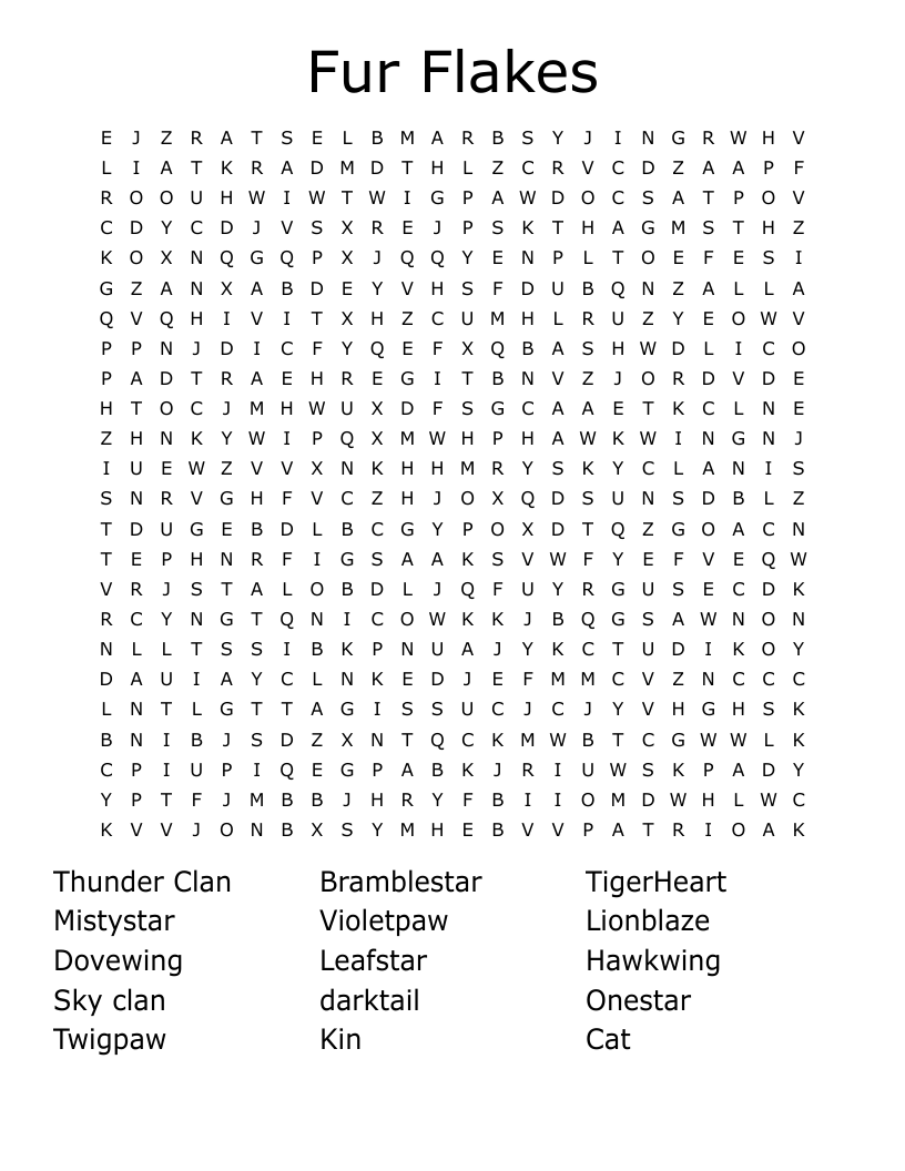 Fur Flakes Word Search