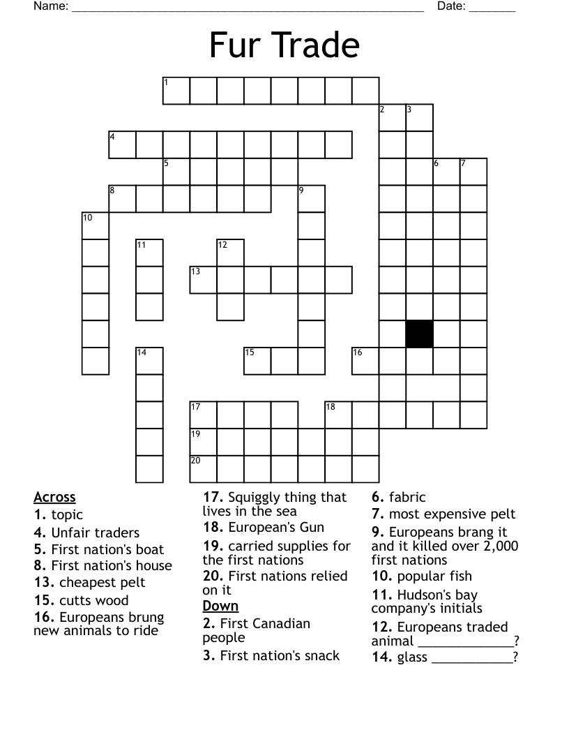 Fur Trade Crossword