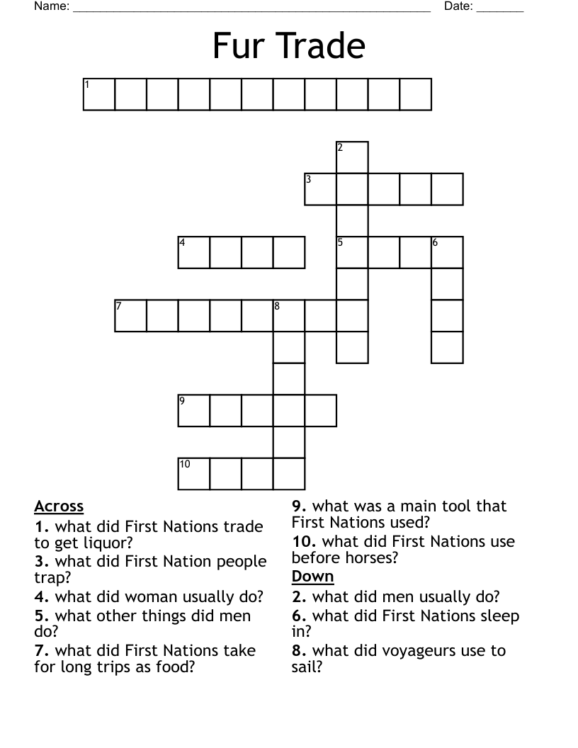 Fur Trade Crossword
