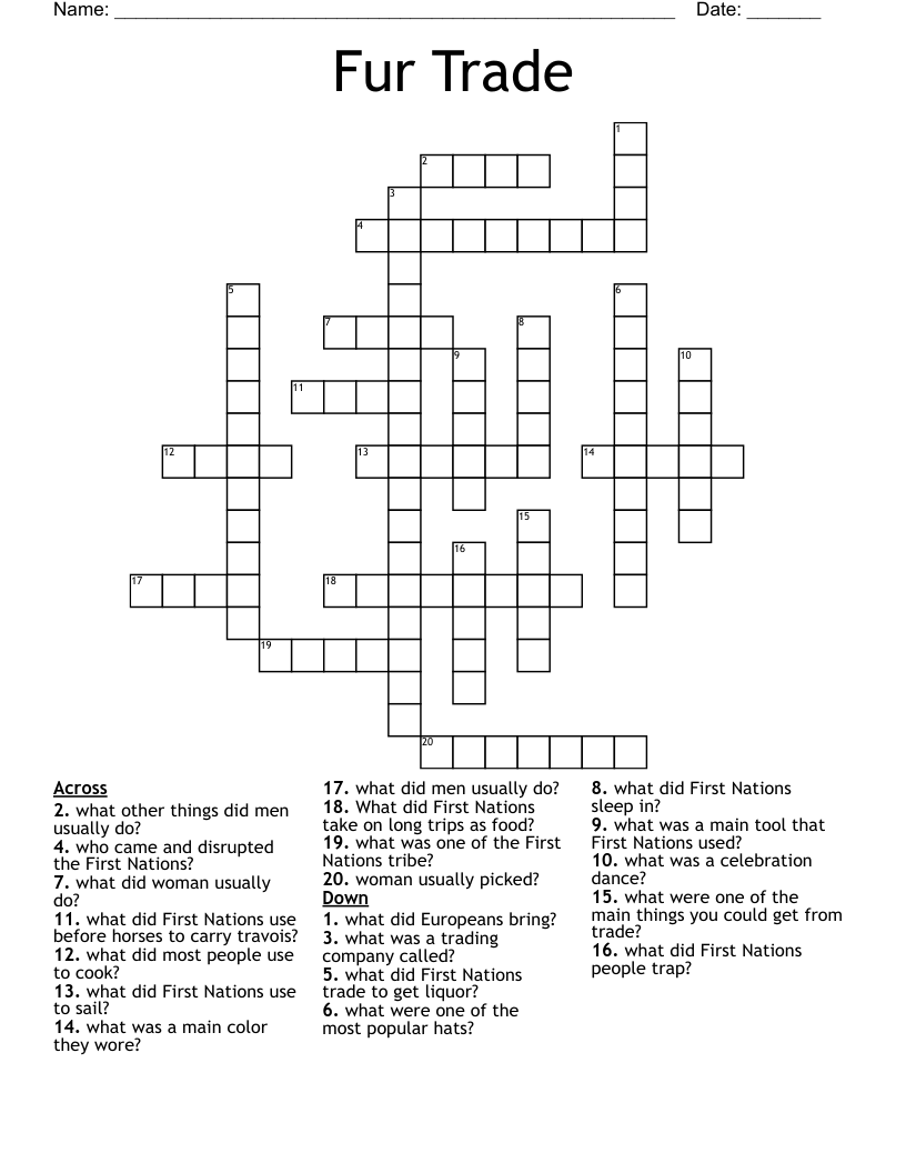 Fur Trade Crossword