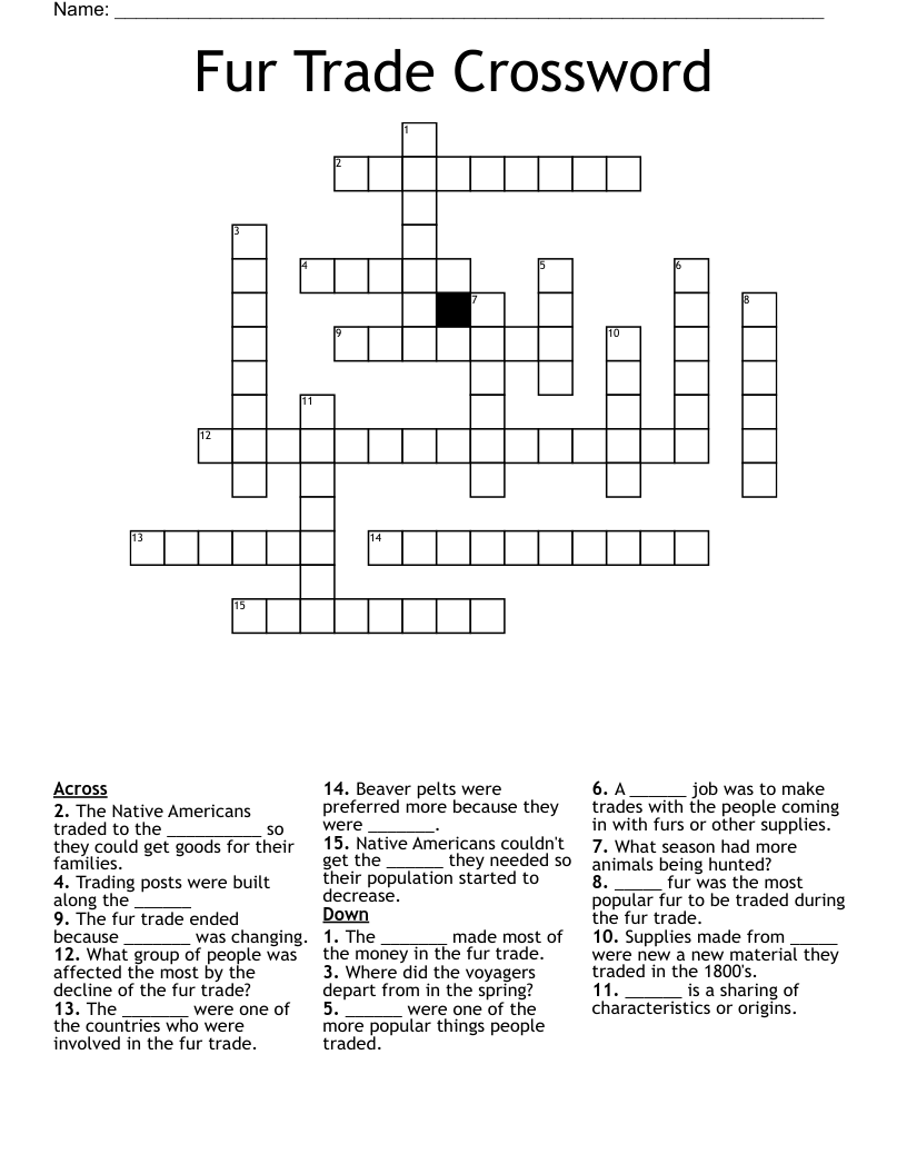 Fur Trade Crossword