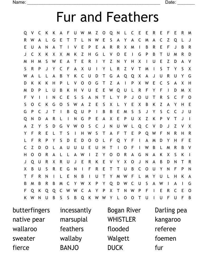 Fur and Feathers Word Search
