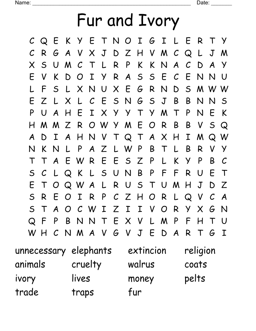 Fur and Ivory Word Search