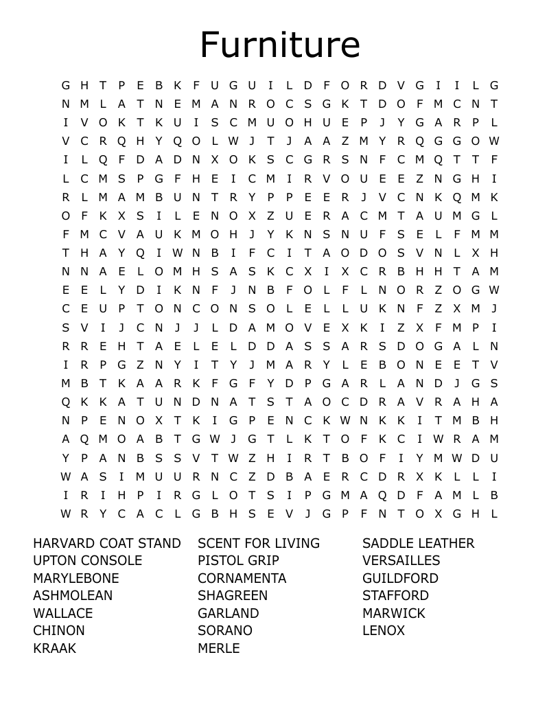 Furniture Word Search