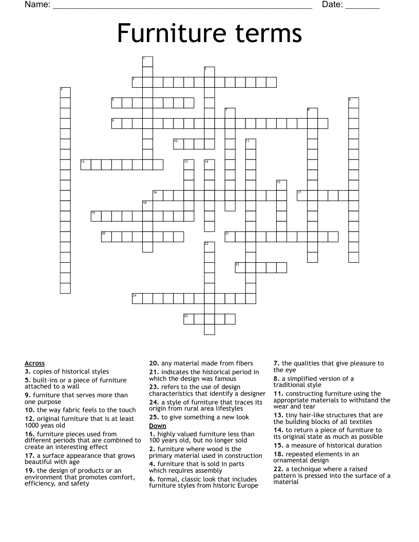 Furniture terms  Crossword