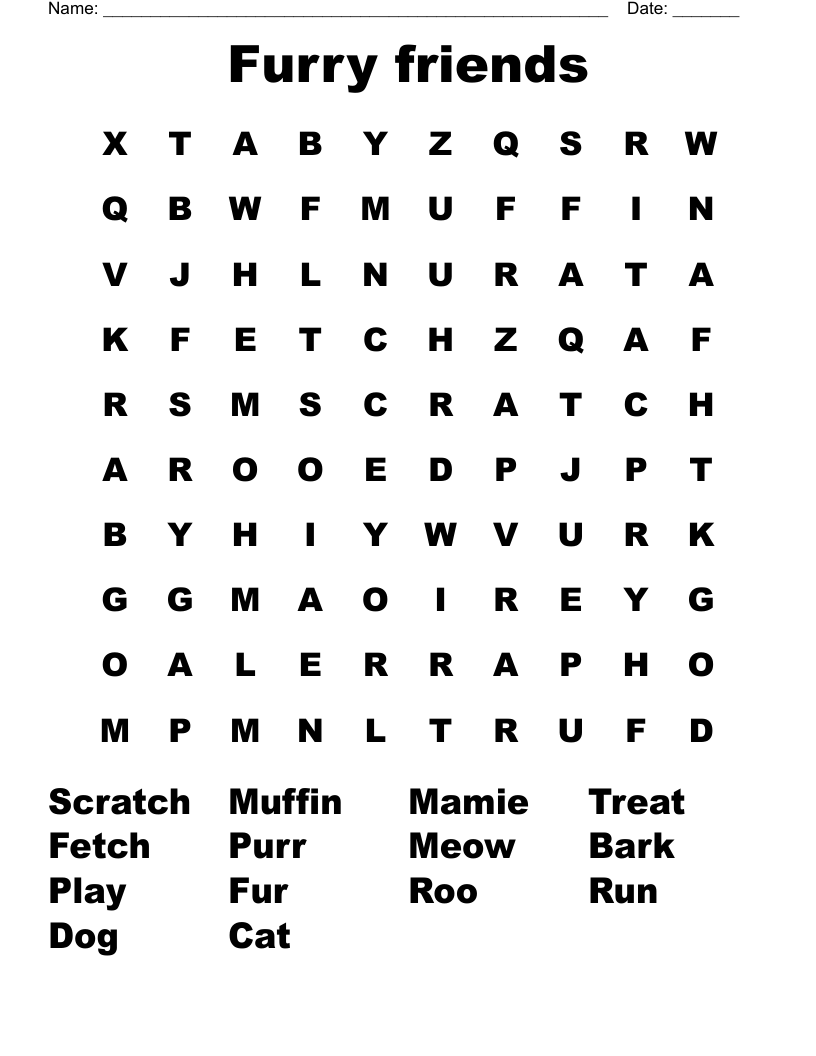 Furry friends Word Search