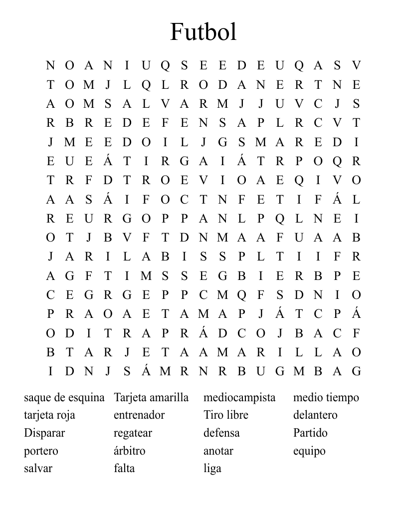 Futbol Word Search