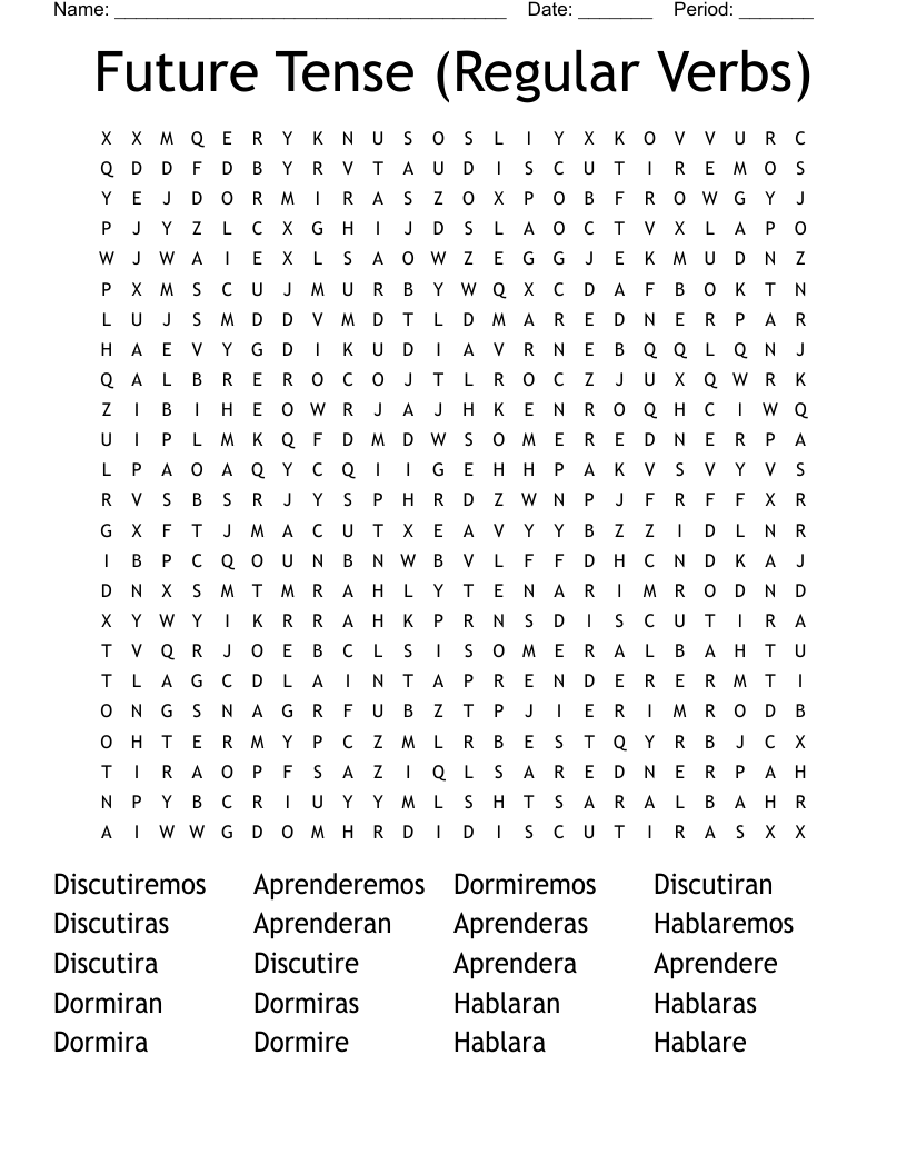 Future Tense (Regular Verbs) Word Search