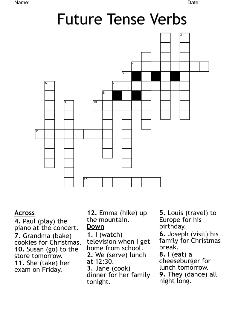 Future Tense Verbs  Crossword