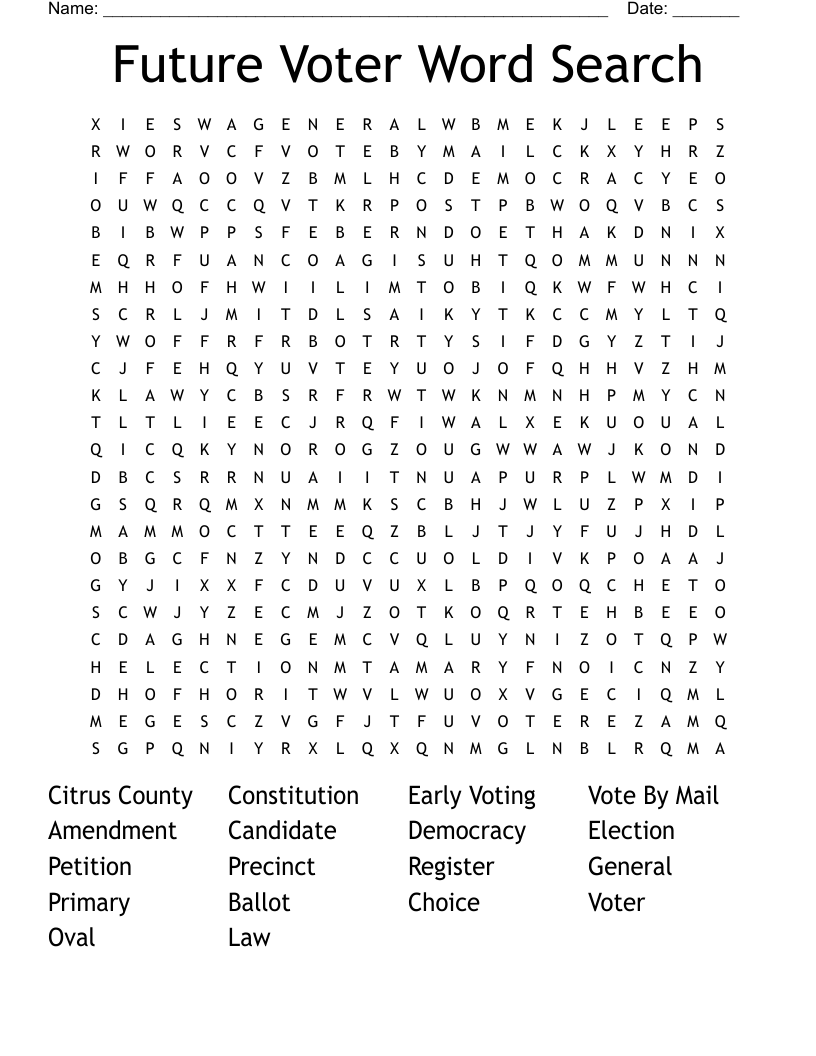 Future Voter Word Search