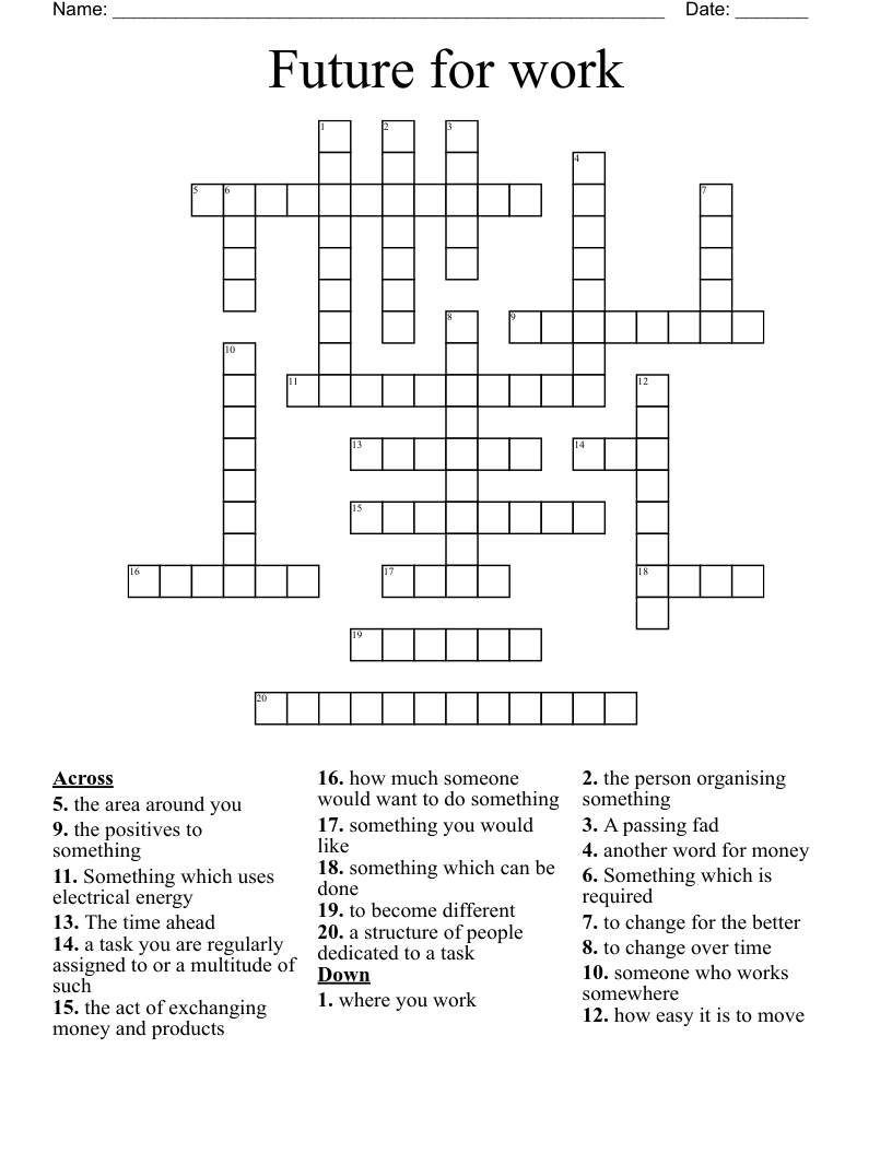 Future for work Crossword