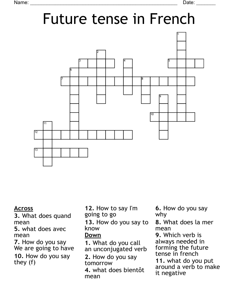 Future tense in French Crossword