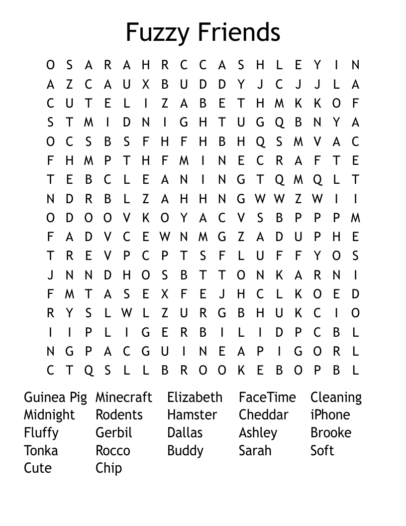 Fuzzy Friends Word Search