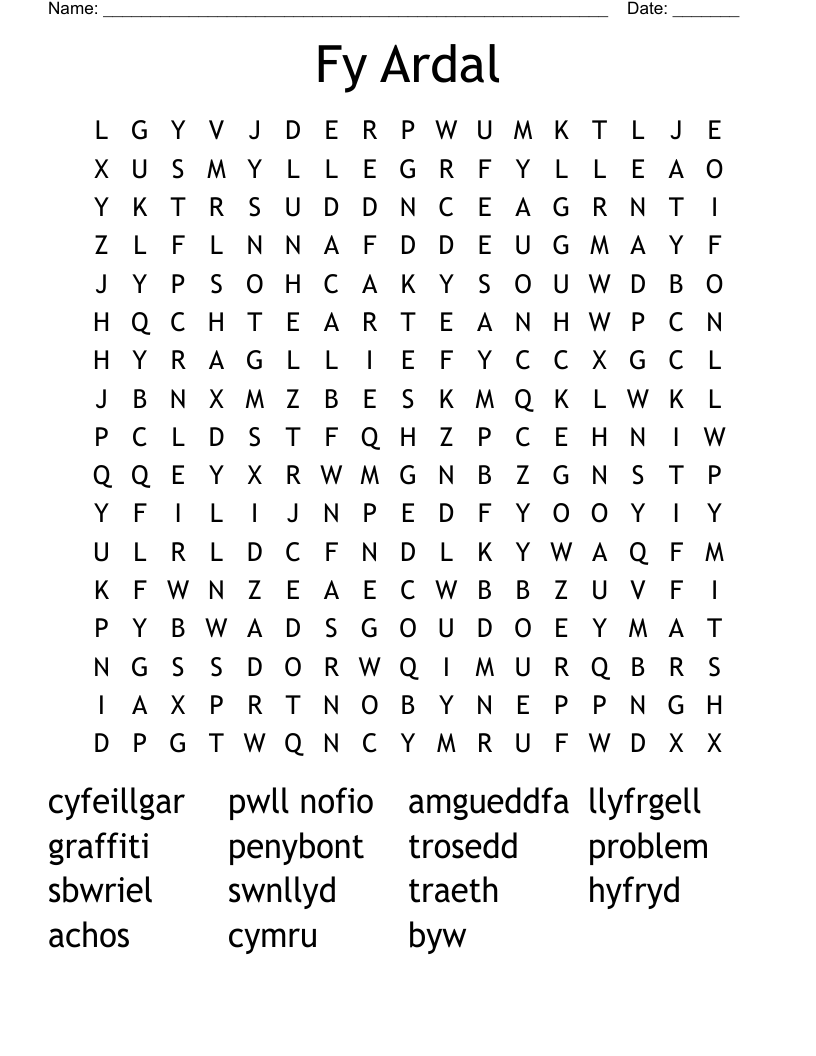 Fy Ardal Word Search