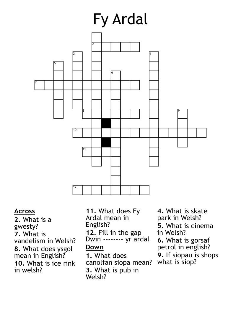 Fy Ardal Crossword