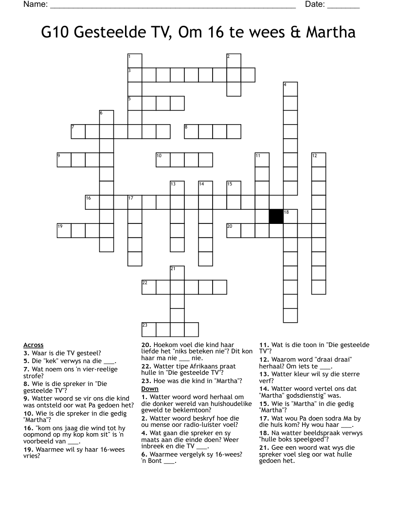 G10 Gesteelde TV, Om 16 te wees & Martha Crossword
