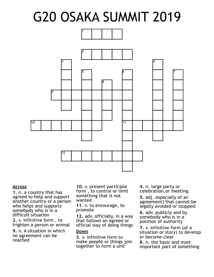 G20 OSAKA SUMMIT 2019 Crossword
