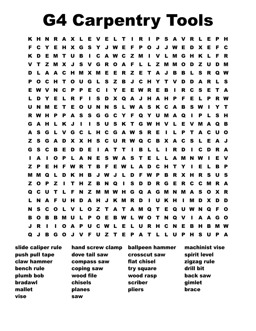 G4 Carpentry Tools Word Search