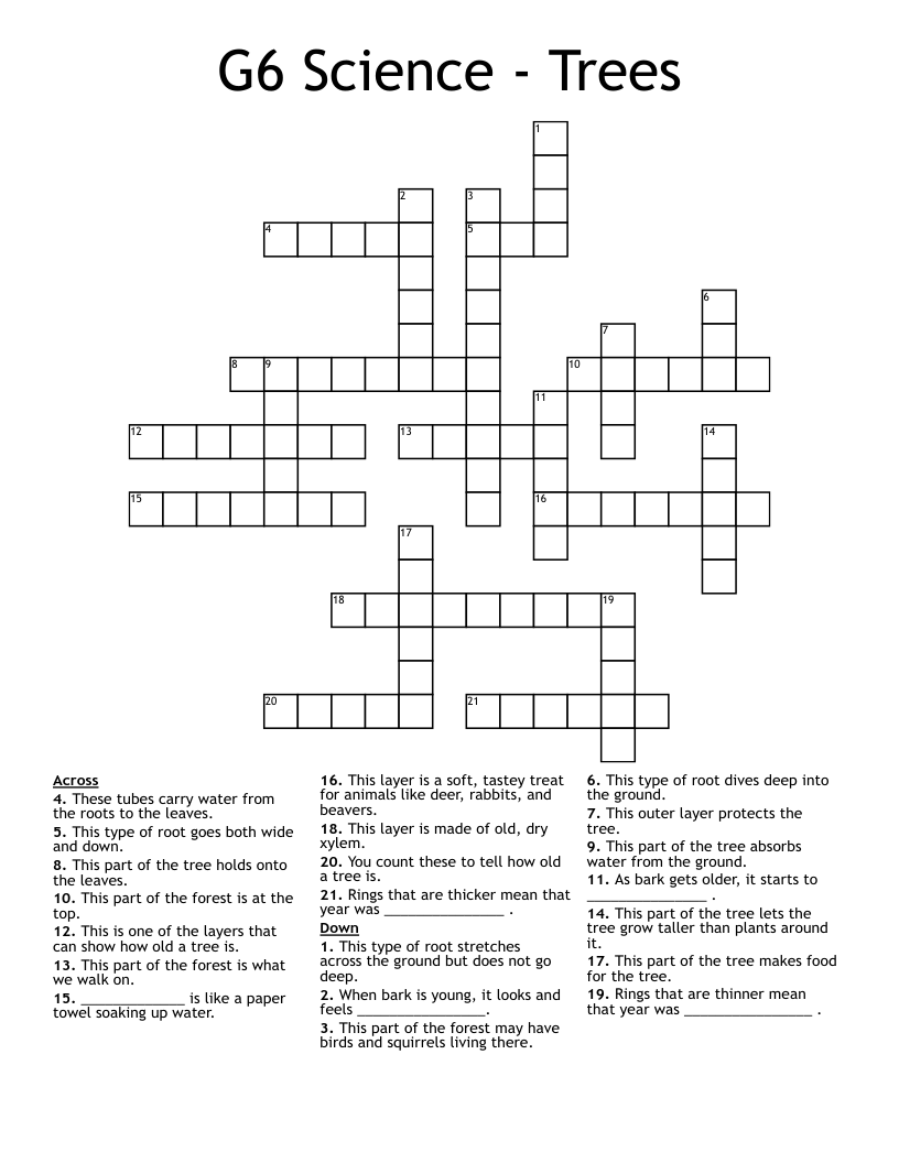 G6 Science - Trees Crossword