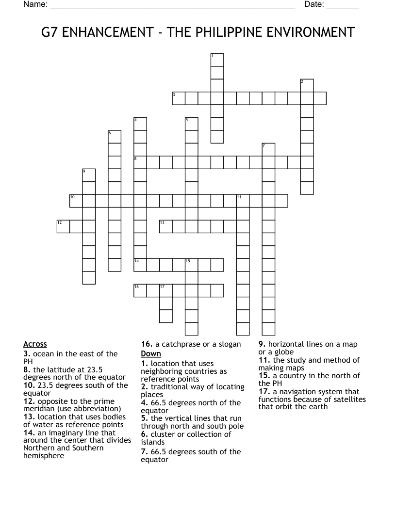 G7 ENHANCEMENT - THE PHILIPPINE ENVIRONMENT Crossword
