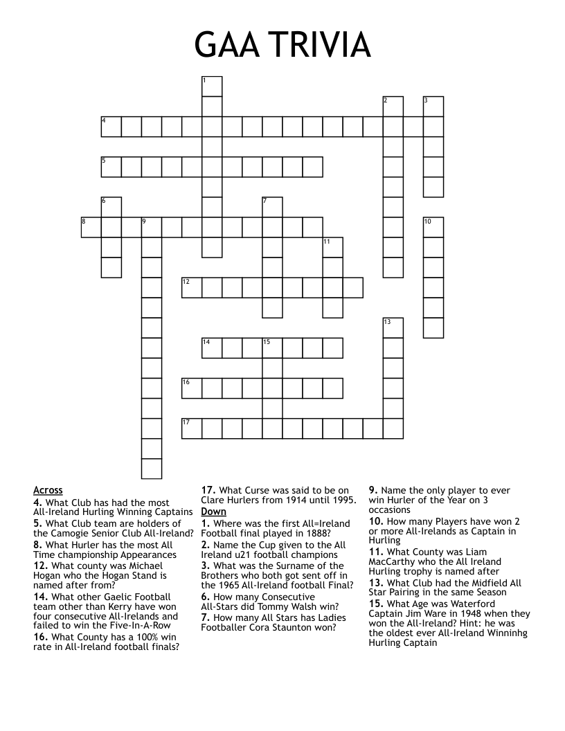 GAA TRIVIA Crossword