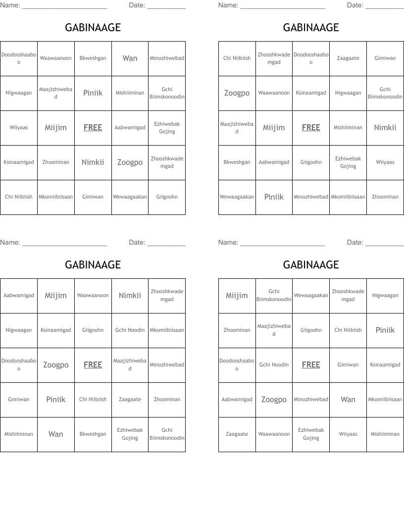 GABINAAGE Bingo Cards