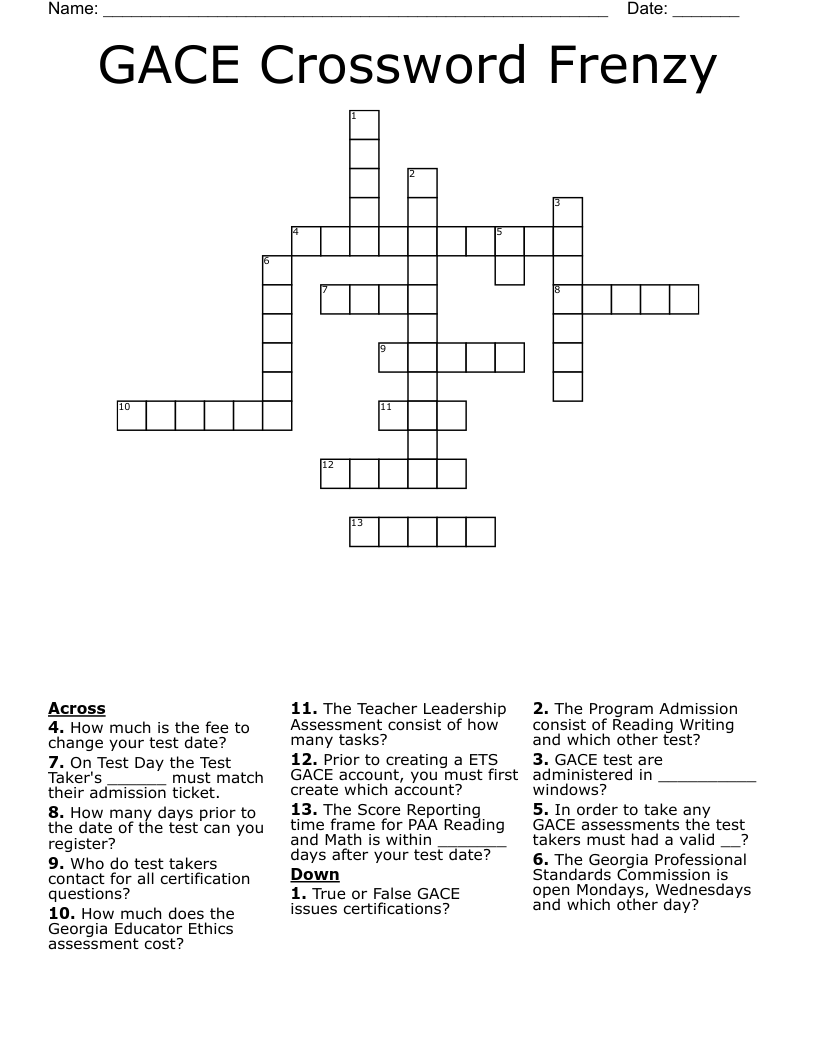 GACE Crossword Frenzy