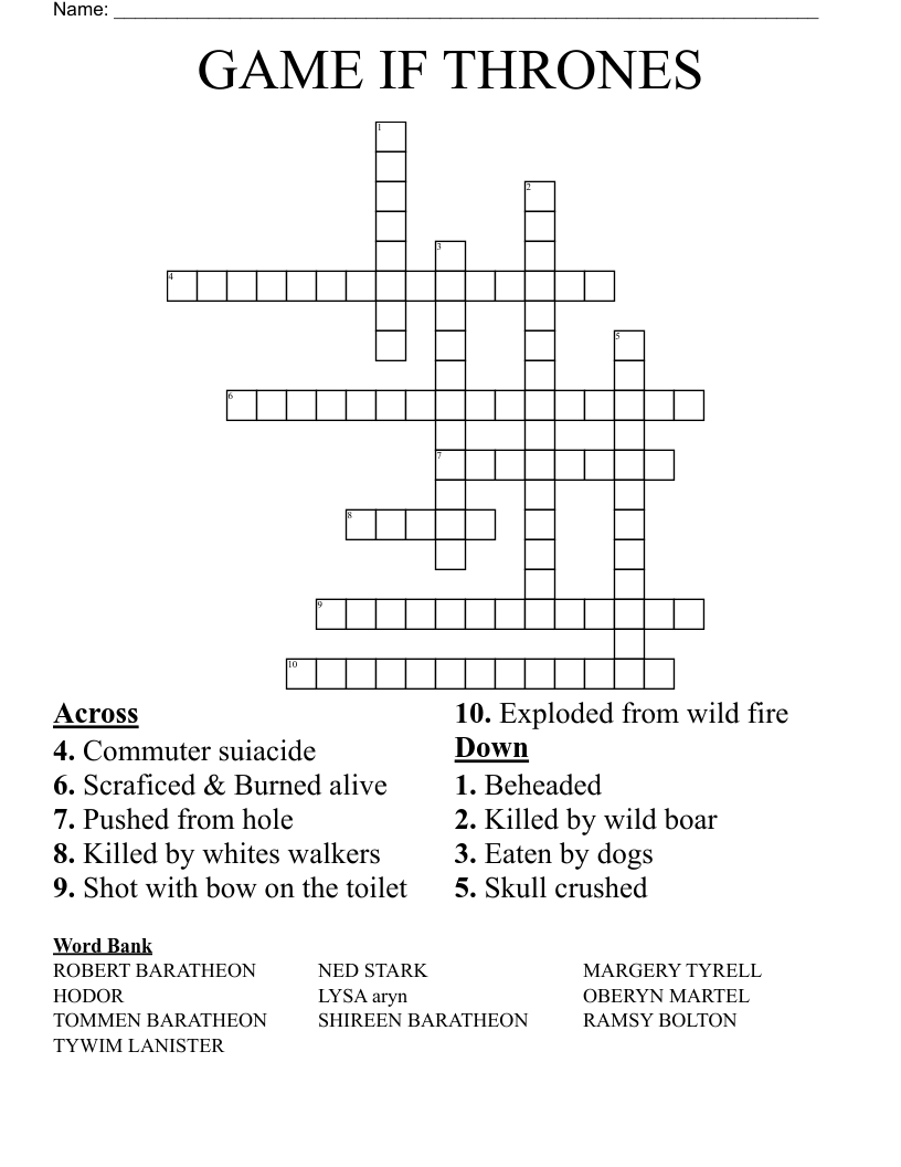 GAME IF THRONES Crossword
