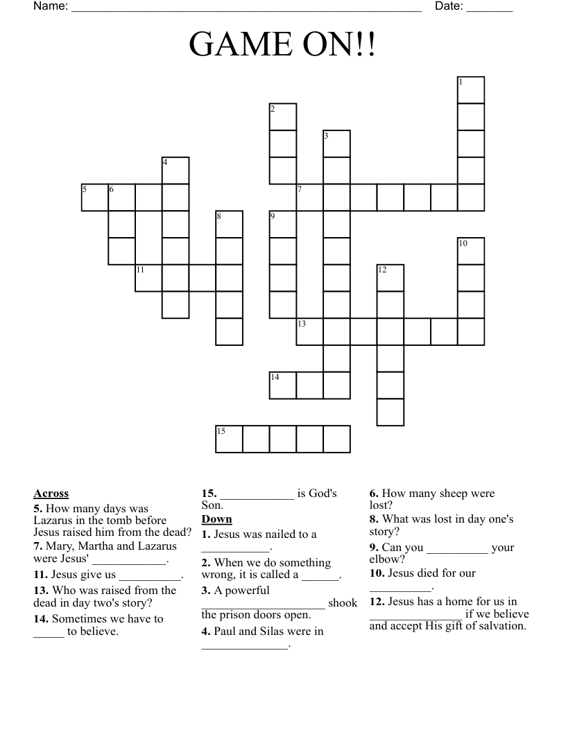 GAME ON!! Crossword