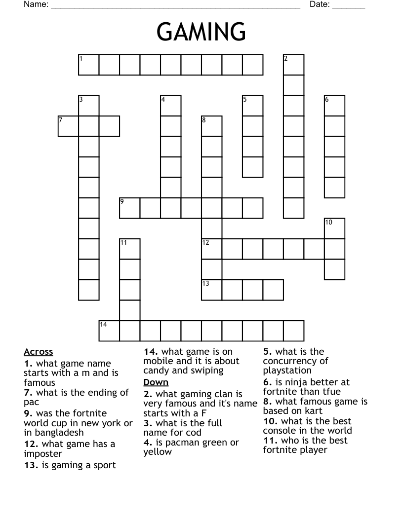 GAMING Crossword