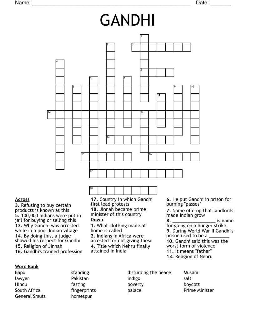 GANDHI Crossword