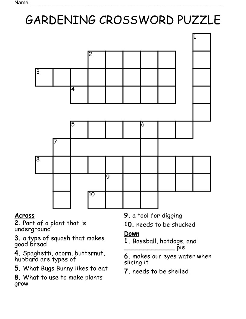 GARDENING CROSSWORD PUZZLE