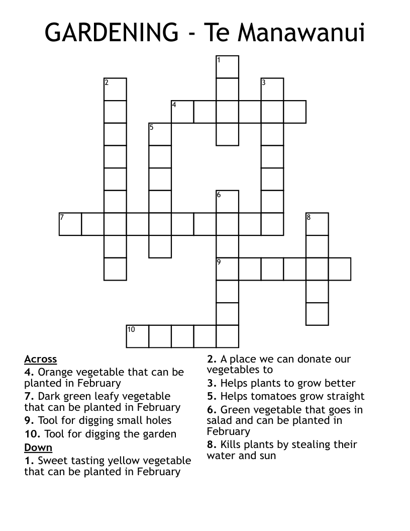 GARDENING - Te Manawanui Crossword