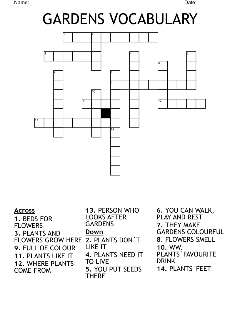 GARDENS VOCABULARY Crossword