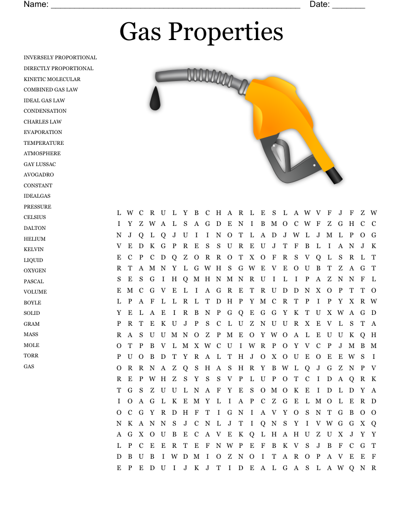 Gas Properties Word Search
