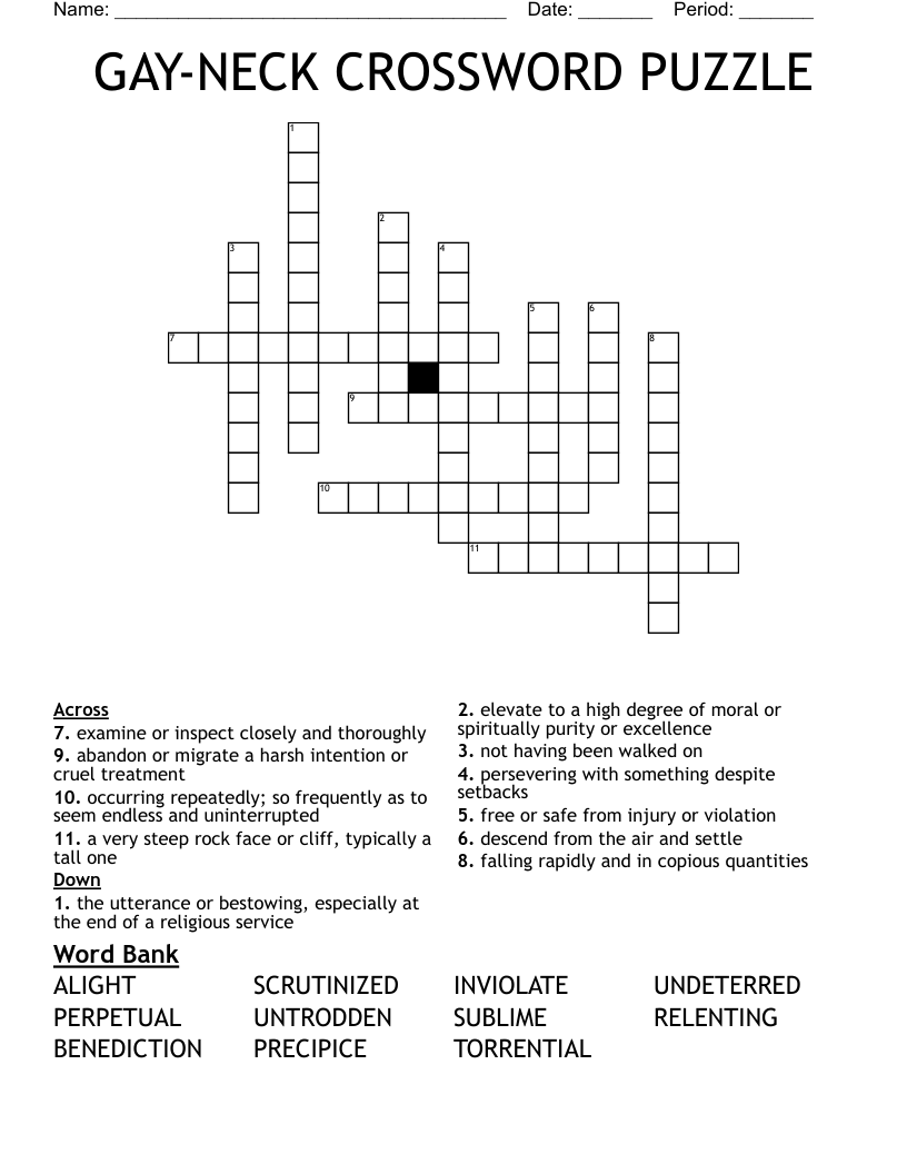 GAY-NECK CROSSWORD PUZZLE