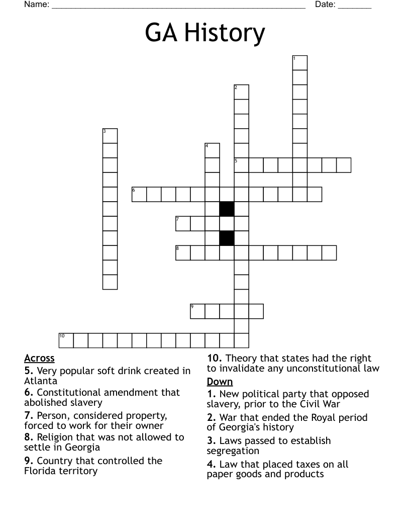 GA History Crossword